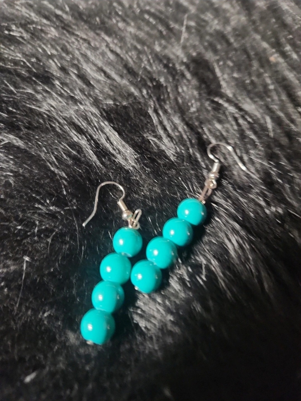 Turquoise Bead Drop Earrings with Silver Hooks
